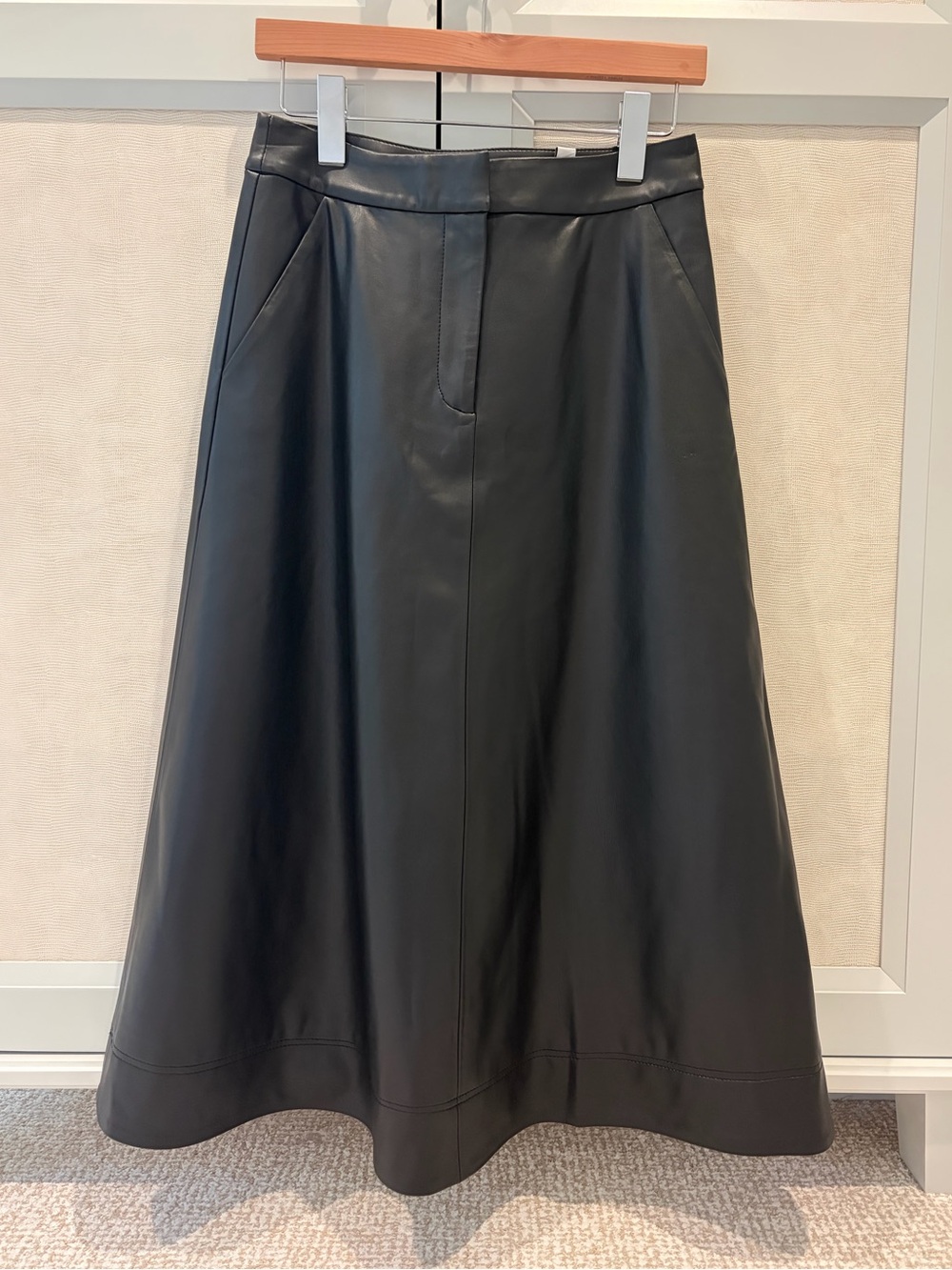 VERONICA BEARD Black Faux Leather A-Line Maxi Skirt